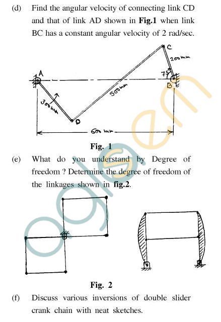 UPTU B.Tech Question Papers - TME-402 - Kinematics of Machines