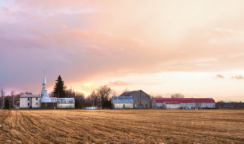 sunset house church field barn landscape town raw agriculture tonemapped