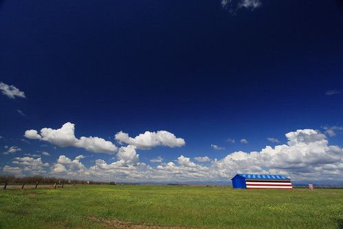 sky field clouds barn america highway farm flag 41