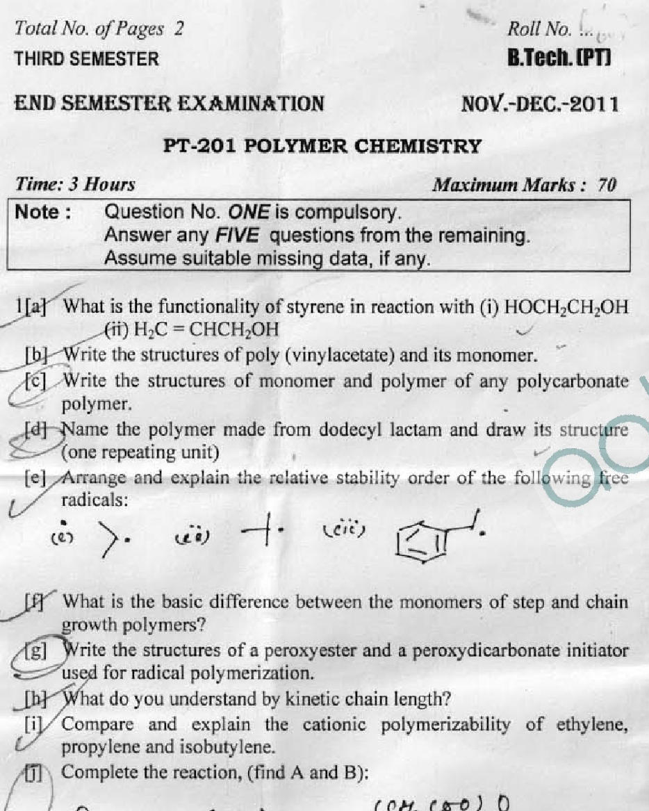 DTU Question Papers 2011 - 3 Semester - End Sem - PT-201