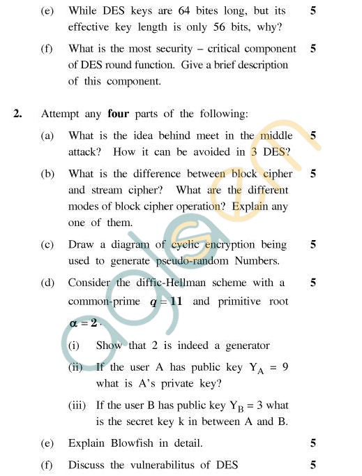 UPTU MCA Question Papers - MCA-404(2) - Cryptography & Networks Security
