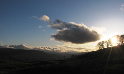 trees sunset sky tree green field clouds evening haze dusk yorkshire yorkshiredales swaledale