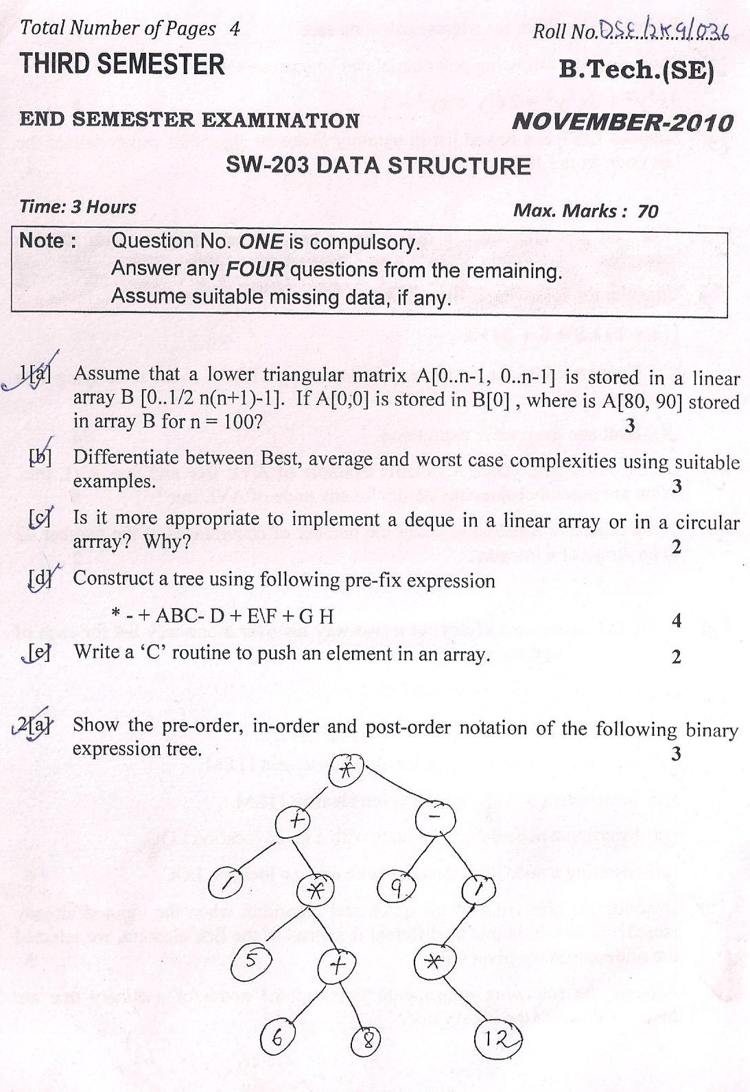 DTU Question Papers 2010  3 Semester - End Sem - SW-203