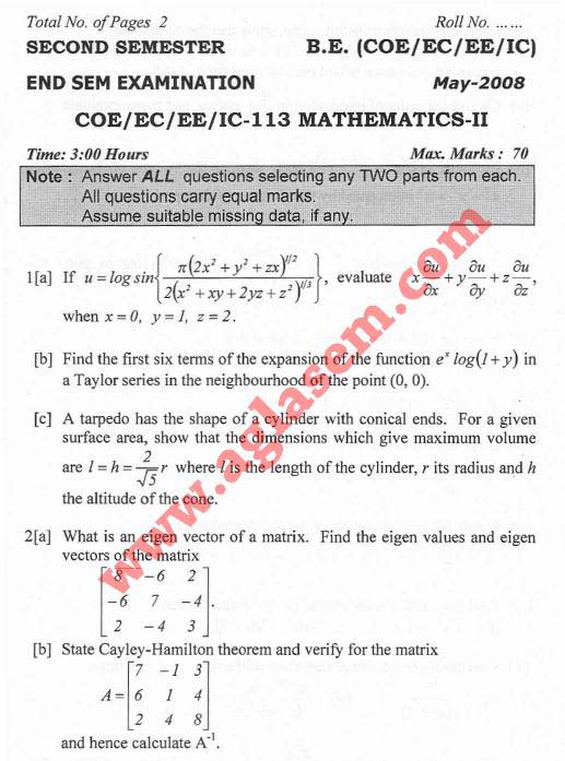 NSIT Question Papers 2008 – 2 Semester - End Sem - COE-EC-EE-IC-113