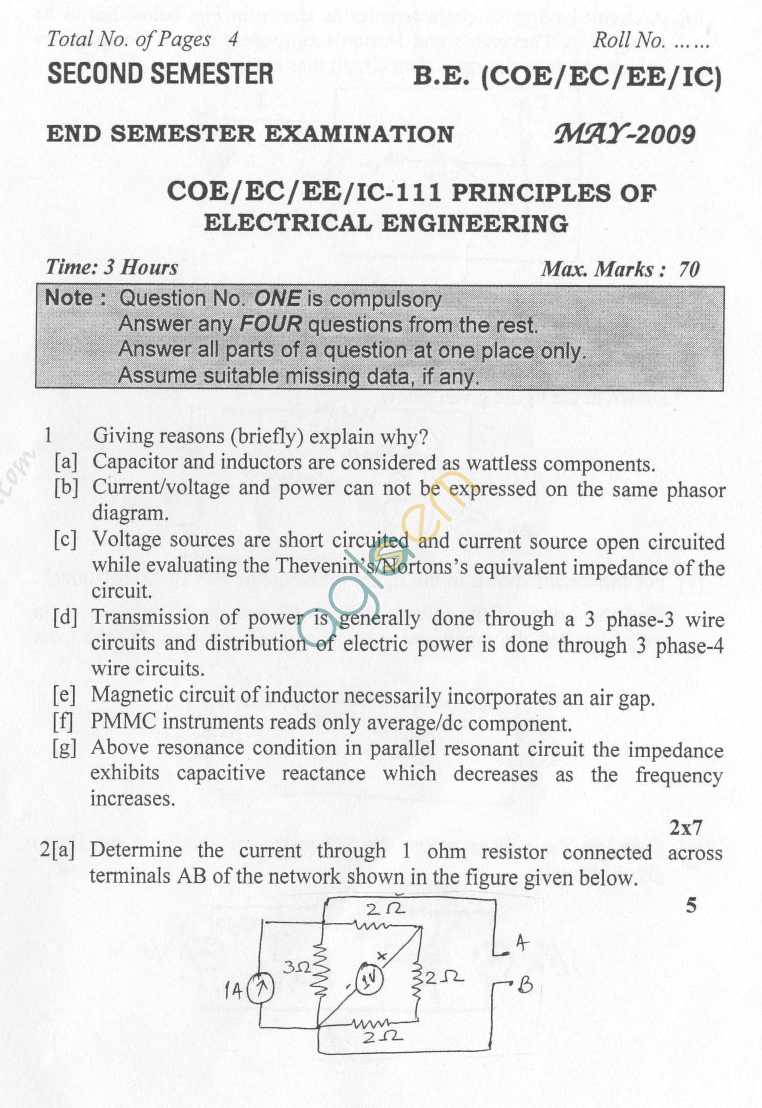 NSIT: Question Papers 2009 – 2 Semester - End Sem - COE-EC-EE-IC-111