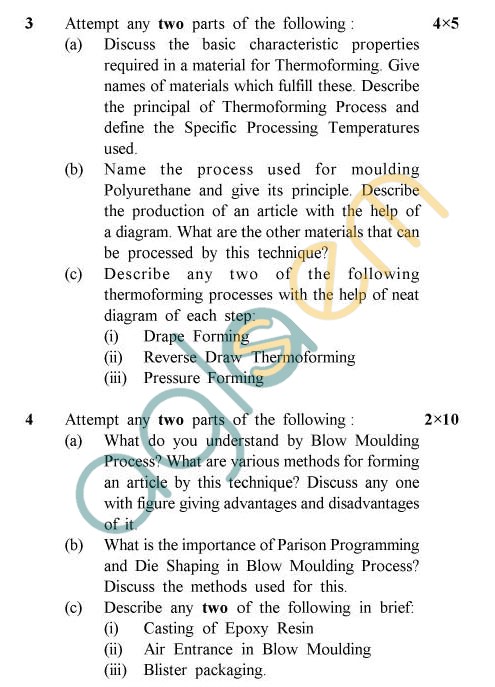 UPTU: B.Tech Question Papers - TPL-601 - Polymer Processing-II