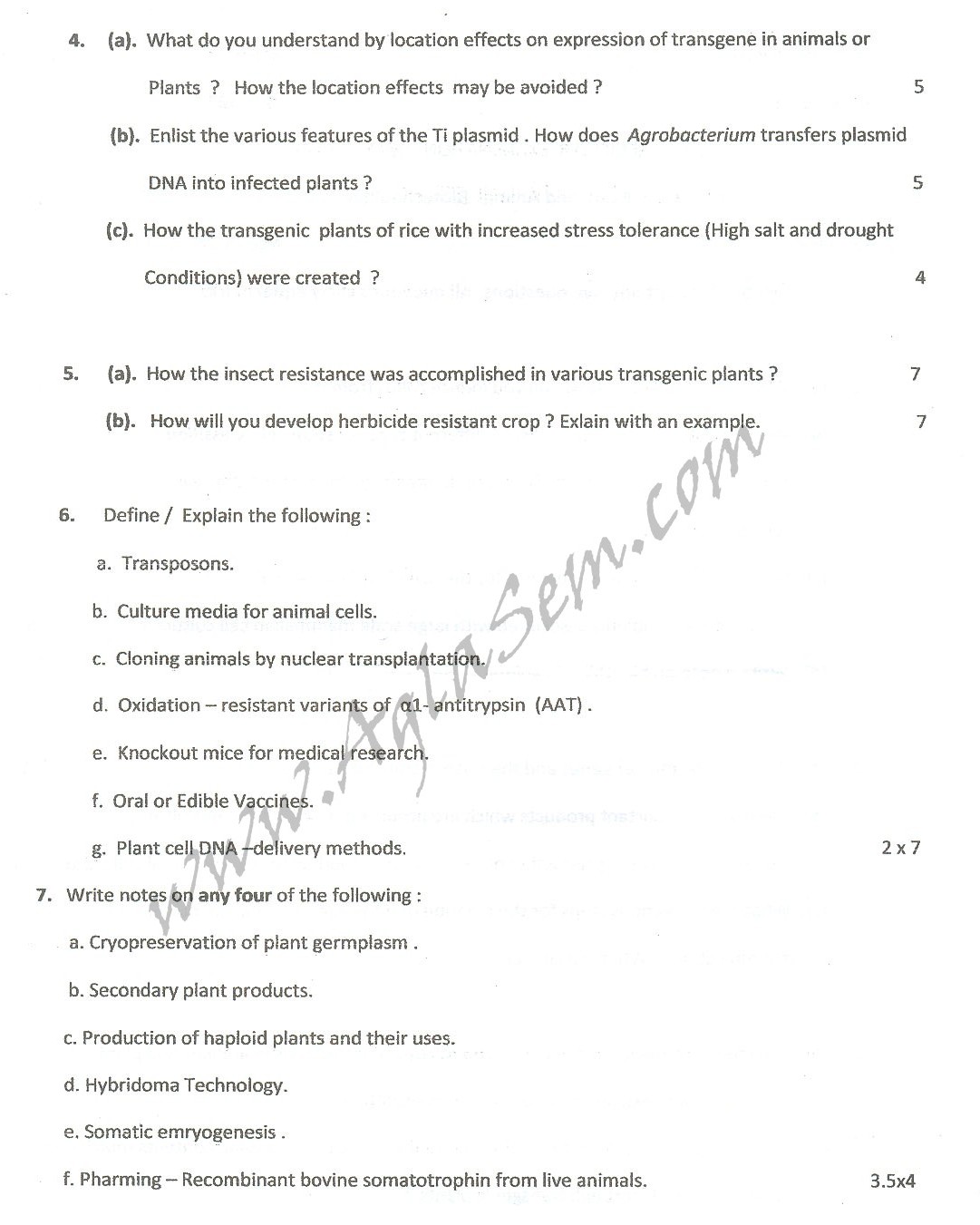 DTU Question Papers 2010  6 Semester - End Sem - BT-313