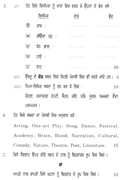 DU SOL B.A. Programme Question Paper -  Punjabi Language C - Paper V 