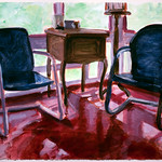 Porch chairs; acrylic on paper, 22 x 30 in, 2008