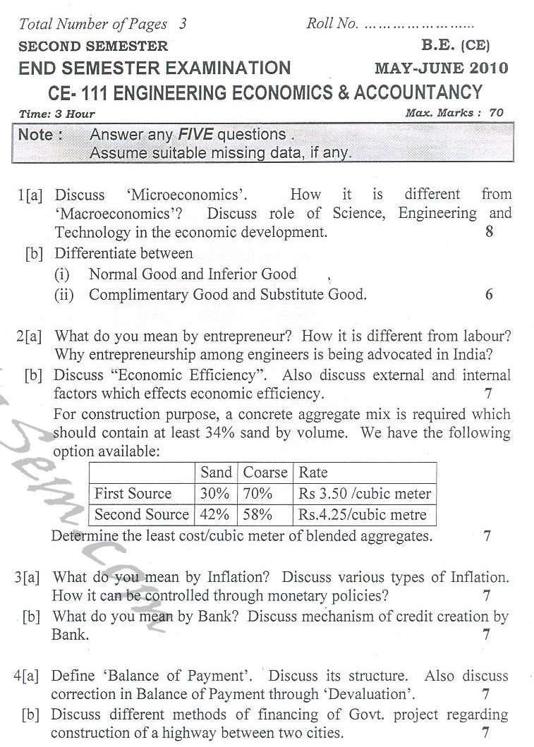 DTU Question Papers 2010 – 2 Semester - End Sem - CE-111