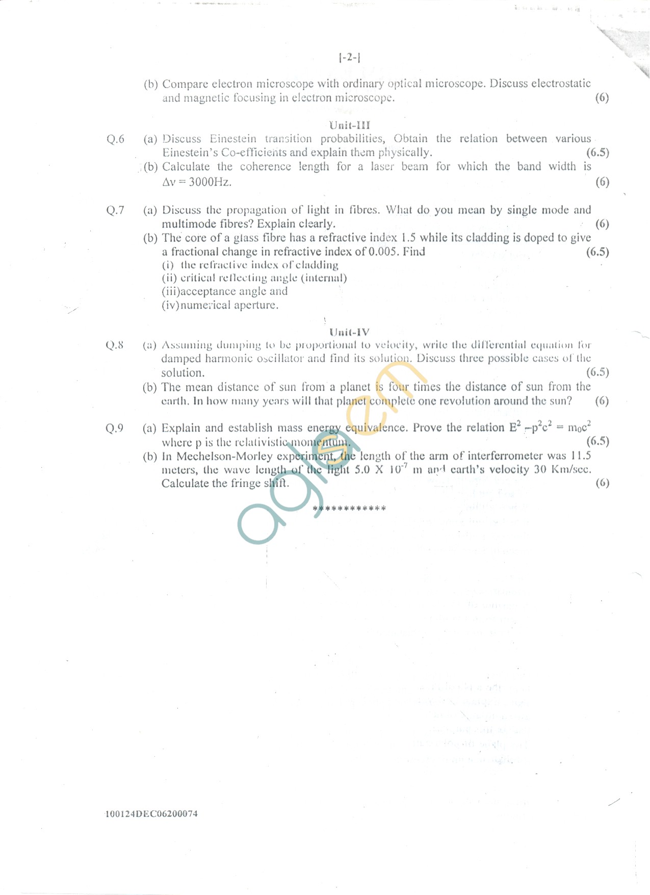 GGSIPU: Question Papers First Semester  end Term 2006  ETPH-103