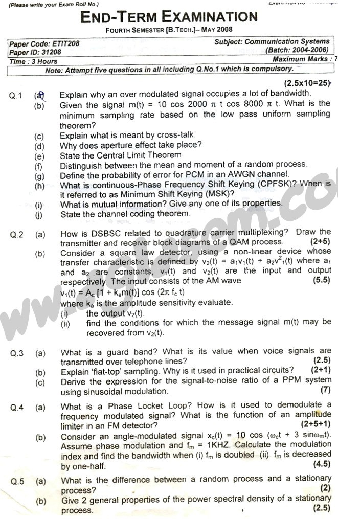 GGSIPU Question Papers Fourth Semester – end Term 2008 – ETIT_208