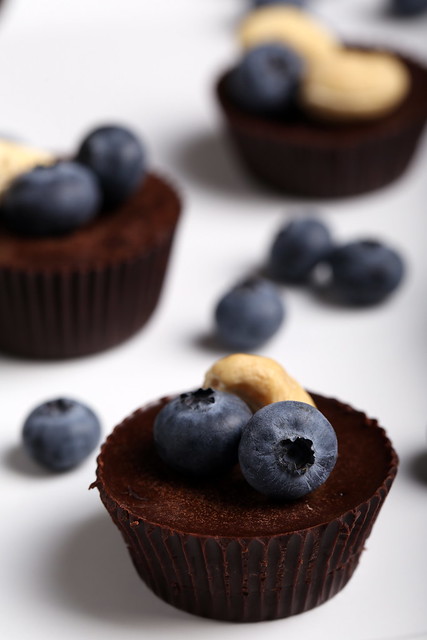 Raw Chocolate Cups with Blueberries and Cashews