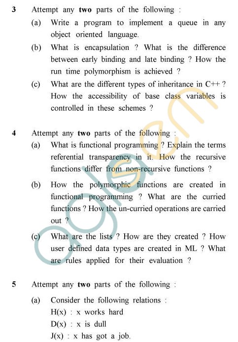 UPTU MCA Question Papers - MCA-204 - Pradigm Of Programming Language (Special Examination)