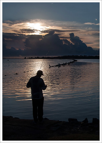 dawn sunrise fisherman clouds sky silhouette