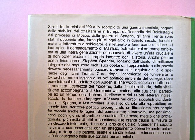 Stephen Spender. Un mondo nel mondo. Il Mulino 1992. Sovracoperta di Alberto Bernini. Quarta di sovracoperta (part.), 2