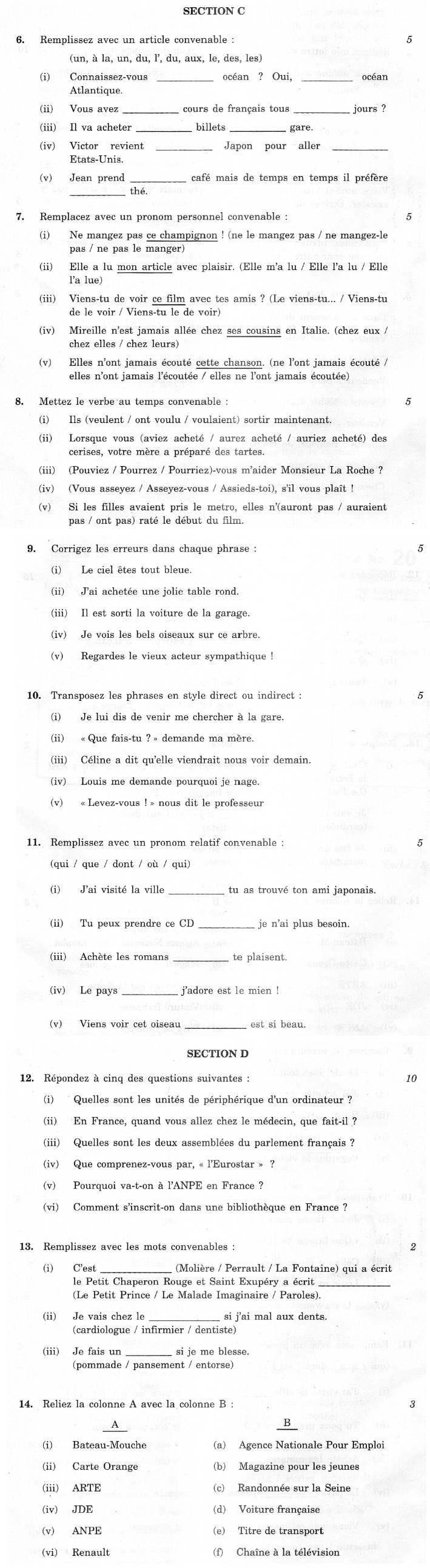 CBSE Class X Previous Year Question Papers 2012 French