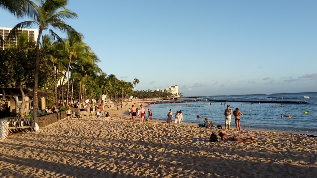 Waikiki beach in the evening