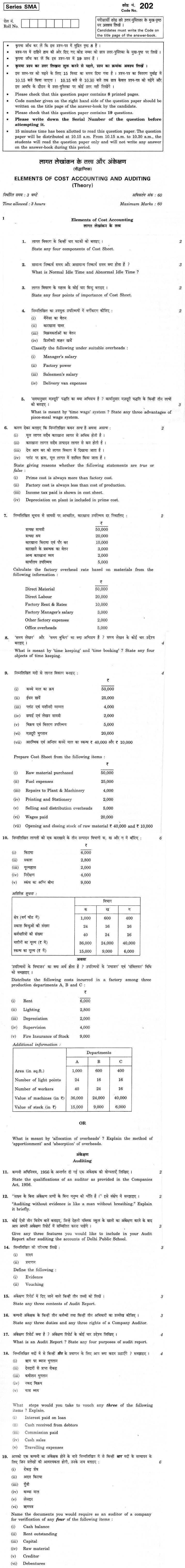 CBSE Class XII Previous Year Question Paper 2012 Elements of Cost Accounting and Auditing