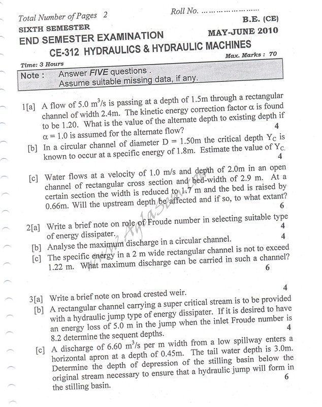 DTU Question Papers 2010 – 6 Semester - End Sem - CE-312