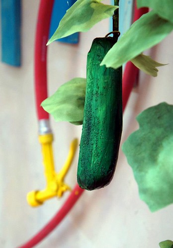 paper mache cucumber on vine