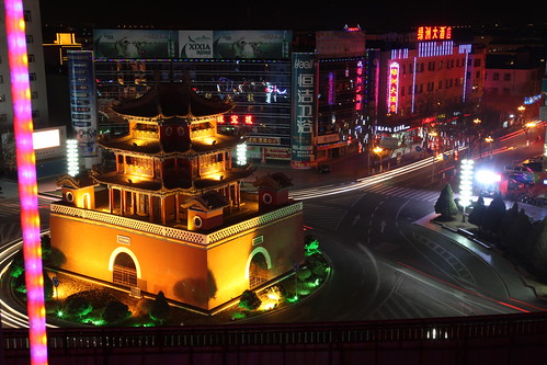 china city light wall night long exposure traffic northwest ningxia