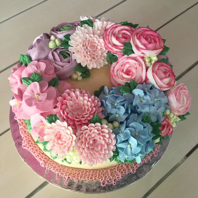 Floral Cake made of Hand Piped using Whipped Cream by Michelle Robin of Robin's Nest