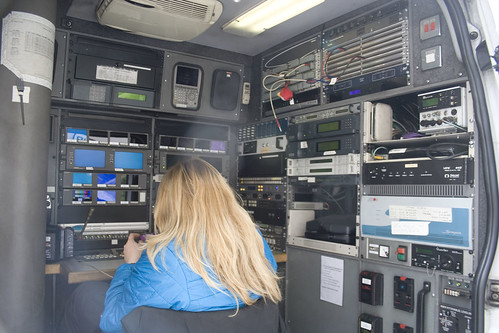 Inside an outside broadcast van