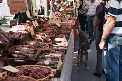 Butcher's stalls at Arles' farmer's market