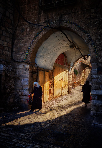 jerusalem israel arab jew archway street sunrise