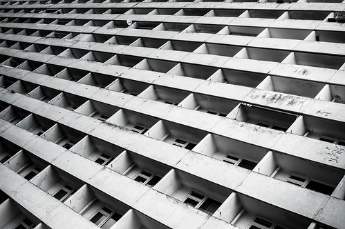 old urban white black building tower texture contrast germany concrete high balcony east tokina hood rise complex atx shabby 2870 socialistic