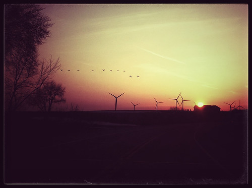sunset silhouette wisconsin barn rural geese energy wind dusk farm goose turbine iphone