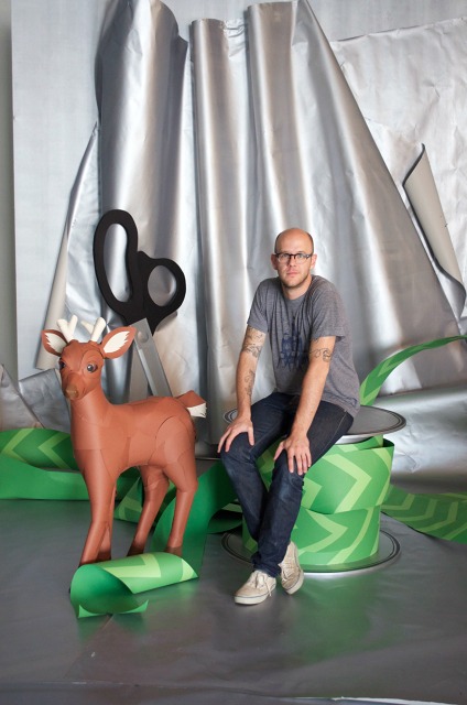 Paper Sculpture Deer, Spool, and Scissors Models