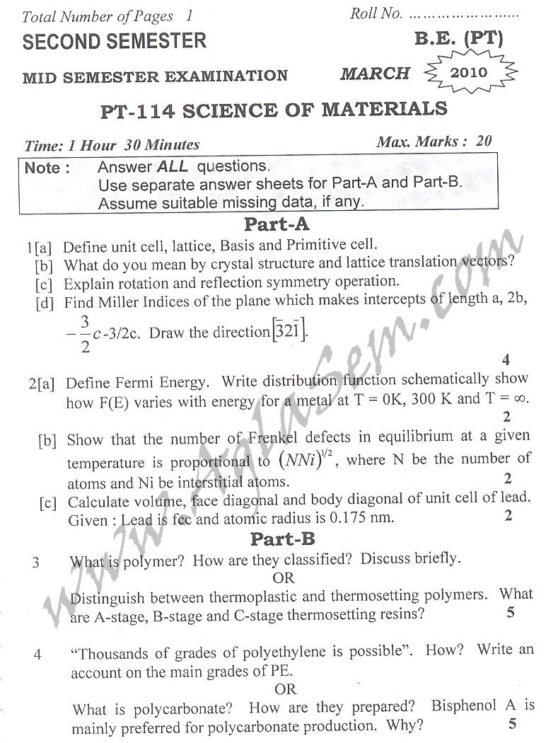 DTU Question Papers 2010 – 2 Semester - Mid Sem - PT-114