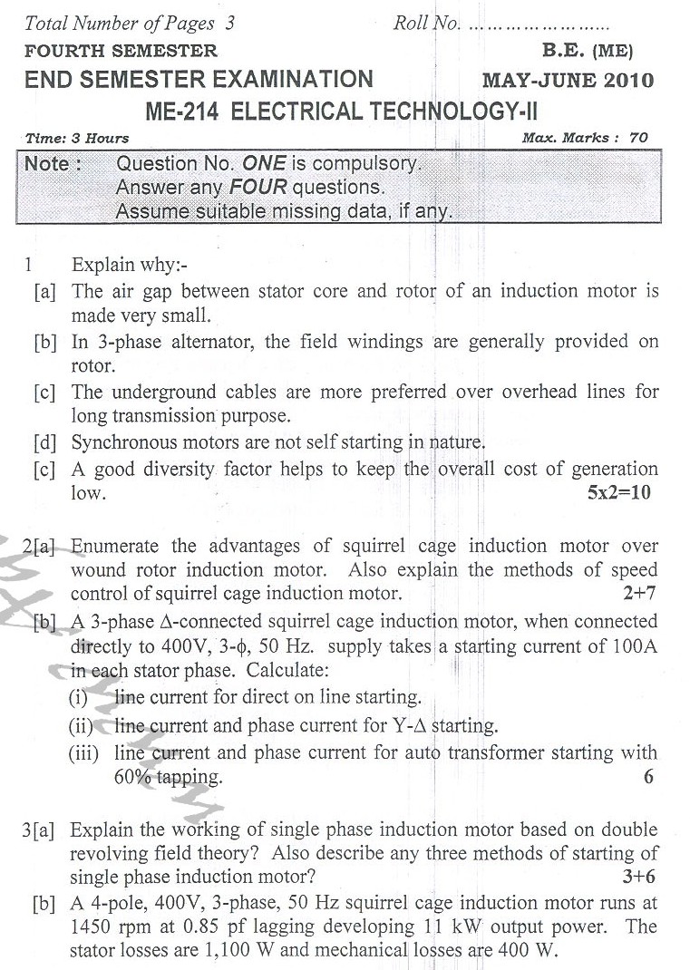 DTU Question Papers 2010 – 4 Semester - End Sem - ME-214
