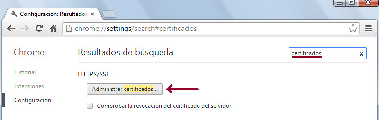 Certificados en Google Chrome