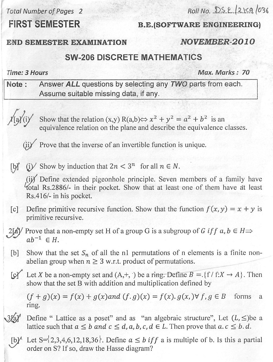 DTU Question Papers 2010  3 Semester - End Sem - SW-206