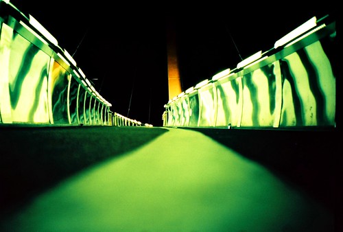 bridge night reflections lights lca xpro footbridge crossprocess line aylesbury ratseyeview chinscraper kodakproektachromee100vs
