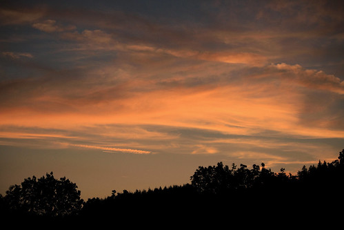 sunset ciel sky twilight dusk coucherdesoleil soir crépuscule campagne auvergne france 63 montagnethiernoise paysage pastel pains peinture nuages clouds arbres trees silhouettes