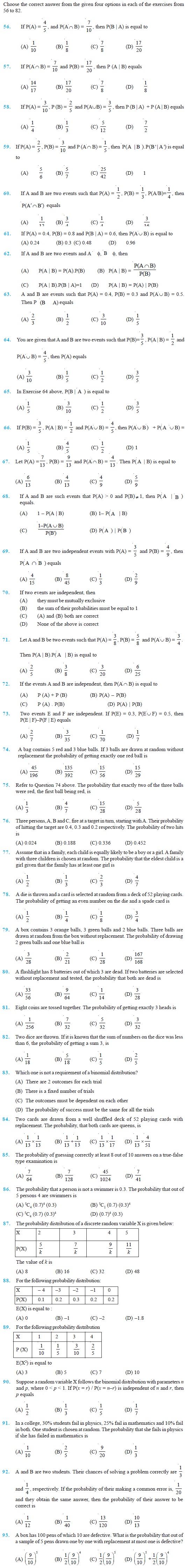 Class 12 Important Questions for Maths - Probability
