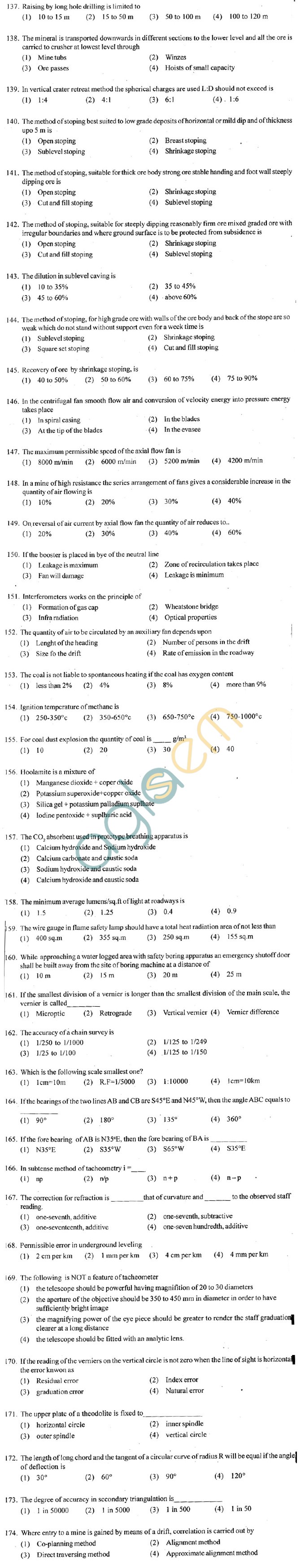 ECET 2012 Question Paper with Answers - Mining Engineering