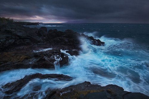 sunset storm beach landscape hawaii lava coast wave maui