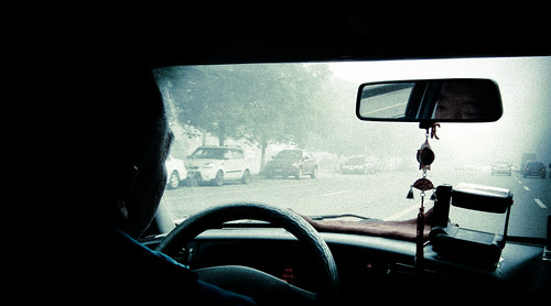 china street morning mist man cold color horizontal mirror ride taxi chinese foggy 6c jiangxi ganzhou