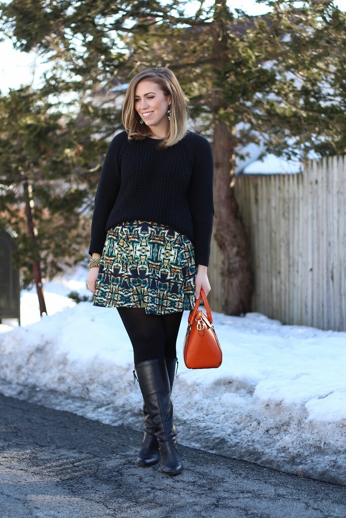 Printed Green Skirt | Winter Outfit | #LivingAfterMidnite