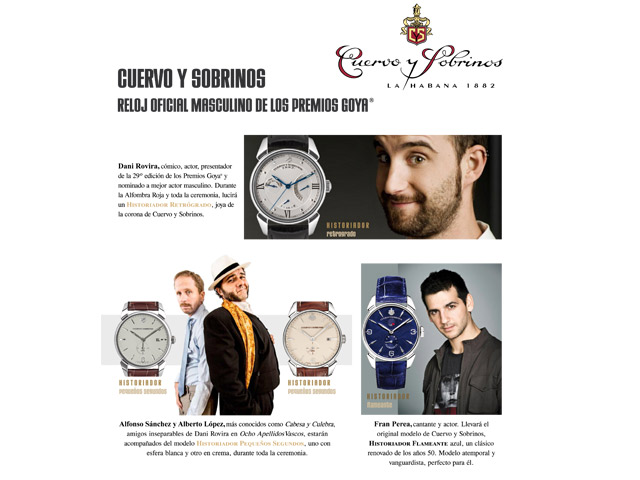 Cuervo y Sobrinos, reloj oficial masculino de los Premios Goya