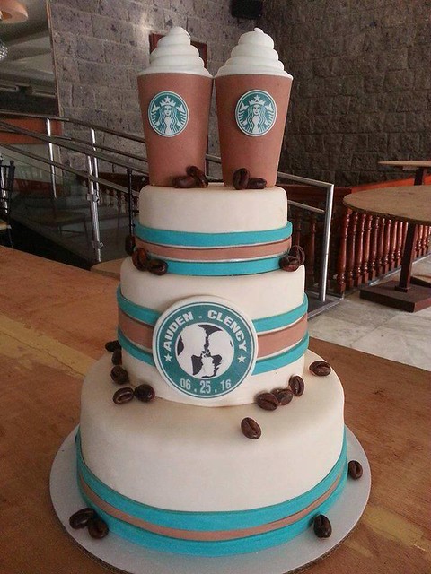 Starbucks Themed Wedding Cake by Quincy Romano-Toledo of Cuppykeyk