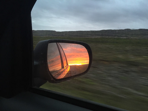 east iceland rearviewmirror sunset car midnightsun