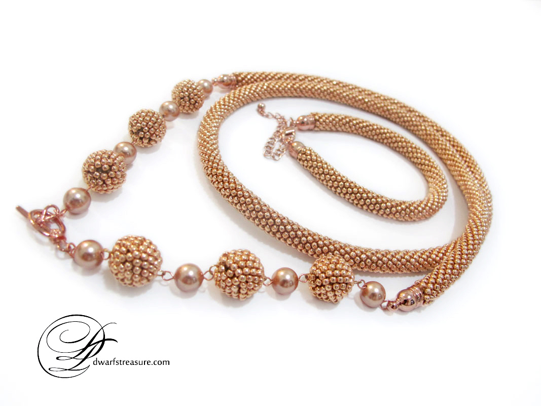 Rose gold beaded long necklaces