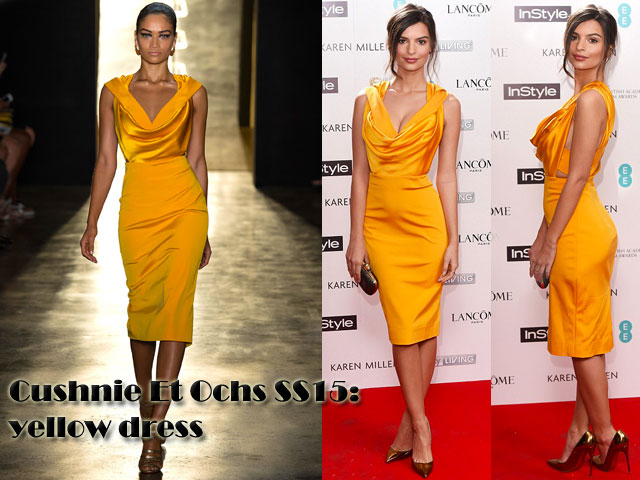 yellow-Cushnie-Et-Ochs-SS15-dress,Cushnie Et Ochs, Cushnie Et Ochs dress, yellow Cushnie Et Ochs dress, yellow dress, yellow dress with metallic accessories, what to wear with a yellow dress, what shoes to wear with a yellow dress, how to wear a yellow dress, yellow dress, metallic gold shoes