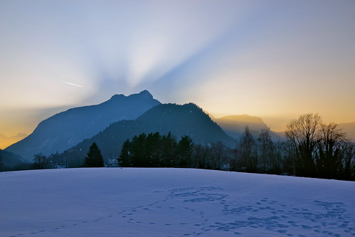 schnee winter sunset sky snow mountains germany bayern deutschland bavaria evening abend sonnenuntergang himmel berge rays february februar badreichenhall strahlen nikond3100